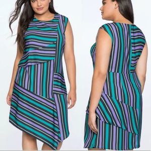 ELOQUII Opposing Stripes Asymmetrical Dress || 18